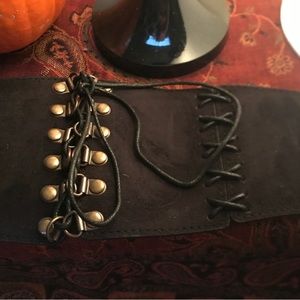 Wide Lace Up Knit Corset Belt in Black Reversibke